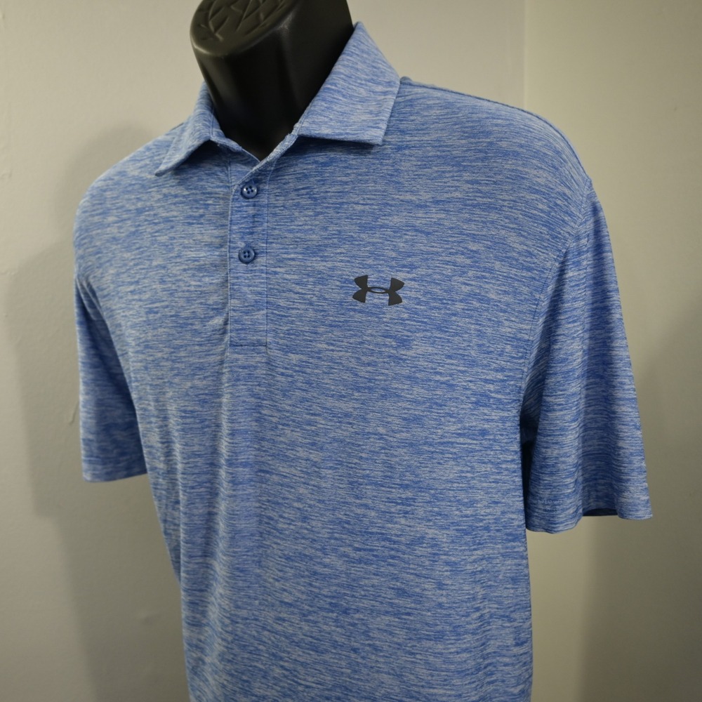 Under Armour‎ Polo Mens Medium Loose Blue Space Dye HeatGear Short Sleeve Golf